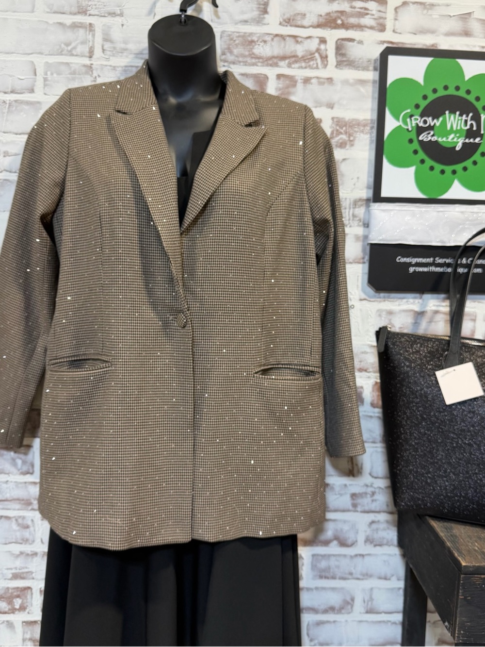 Women's Brown Checked Blazer with Subtle Sparkle